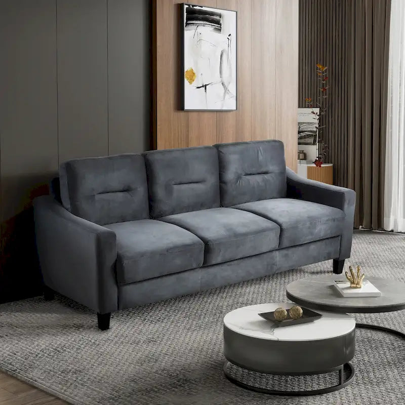 Schwarzes 76,7" Samt-3-Sitzer-Sofa mit Hartholzrahmen und hochdichtem Schaumstoff