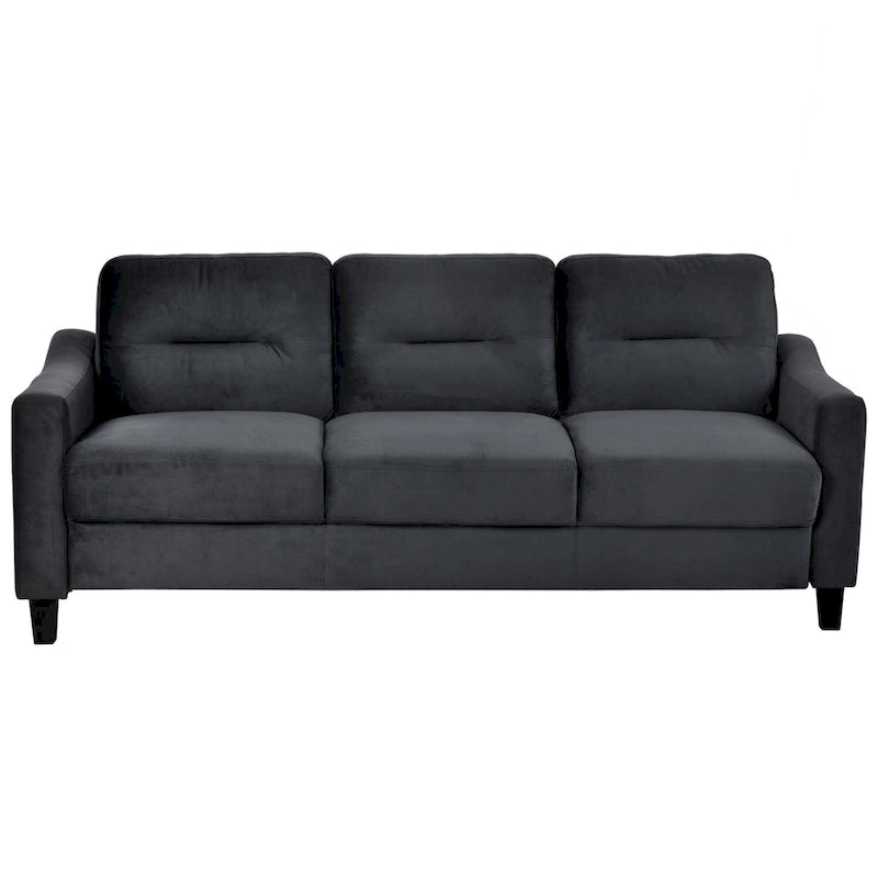 Schwarzes 76,7" Samt-3-Sitzer-Sofa mit Hartholzrahmen und hochdichtem Schaumstoff