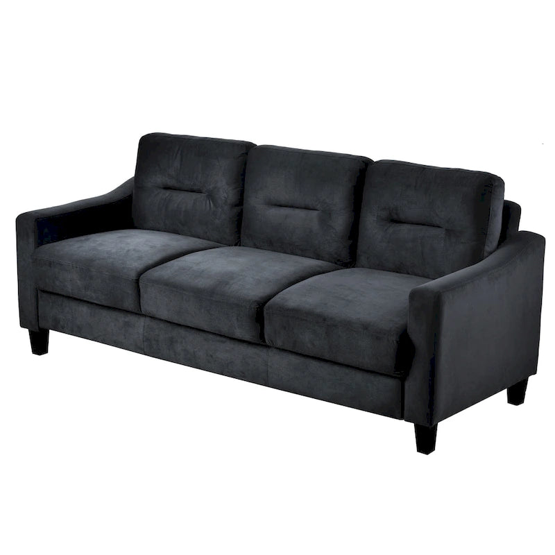 Schwarzes 76,7" Samt-3-Sitzer-Sofa mit Hartholzrahmen und hochdichtem Schaumstoff