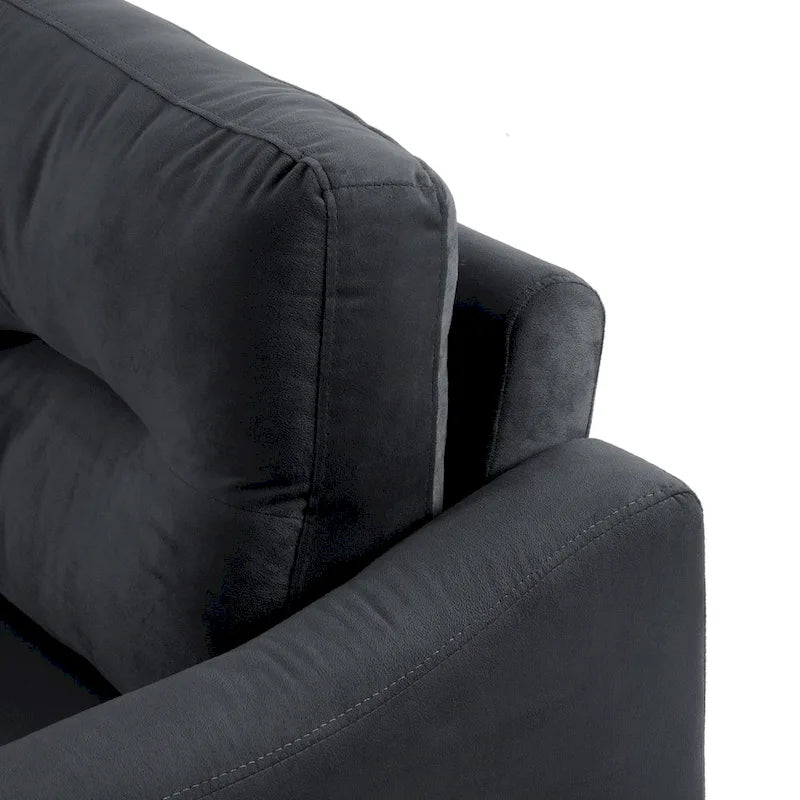 Schwarzes 76,7" Samt-3-Sitzer-Sofa mit Hartholzrahmen und hochdichtem Schaumstoff
