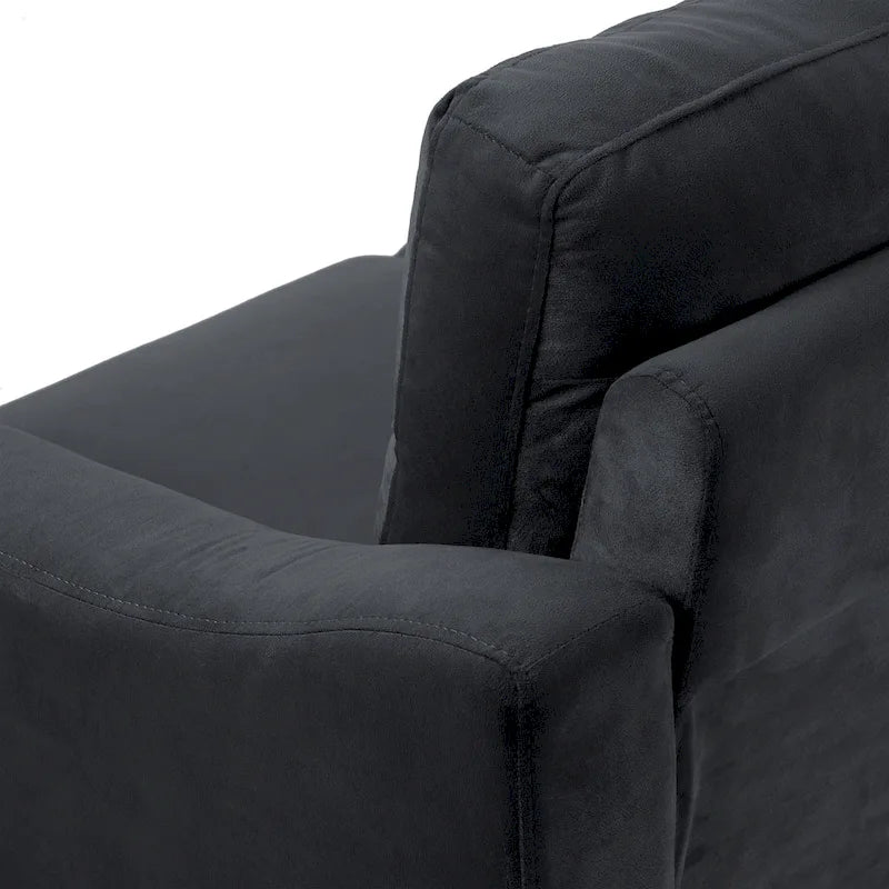 Schwarzes 76,7" Samt-3-Sitzer-Sofa mit Hartholzrahmen und hochdichtem Schaumstoff