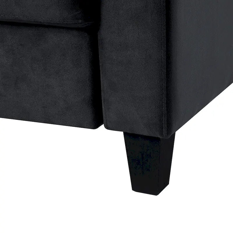 Schwarzes 76,7" Samt-3-Sitzer-Sofa mit Hartholzrahmen und hochdichtem Schaumstoff