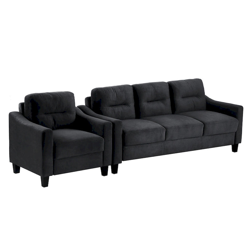 Schwarzes 76,7" Samt-3-Sitzer-Sofa mit Hartholzrahmen und hochdichtem Schaumstoff