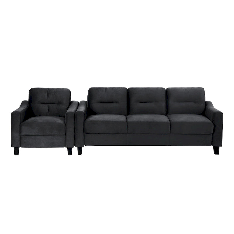 Schwarzes 76,7" Samt-3-Sitzer-Sofa mit Hartholzrahmen und hochdichtem Schaumstoff