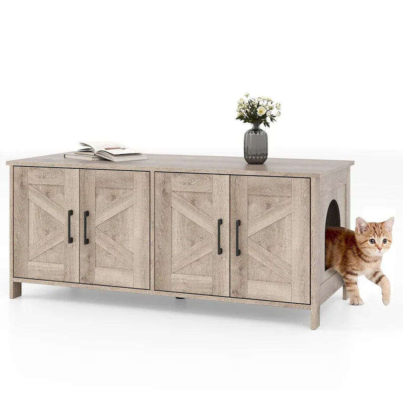 Katzentoiletten-Gehäuse für 2 Katzen mit Doppelzimmern Holzschrank