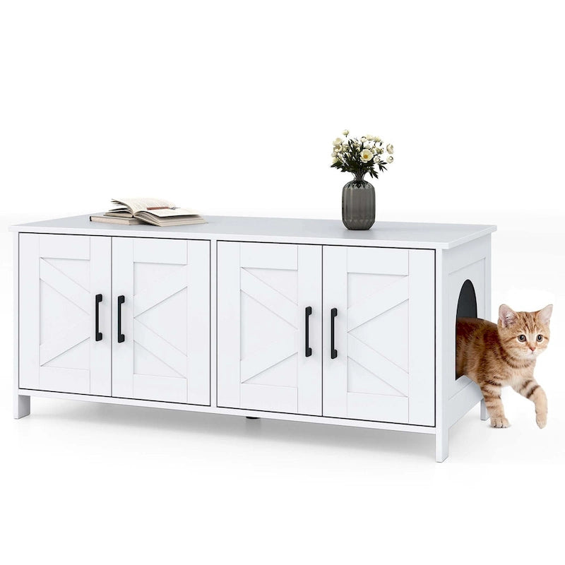 Katzentoiletten-Gehäuse für 2 Katzen mit Doppelzimmern Holzschrank