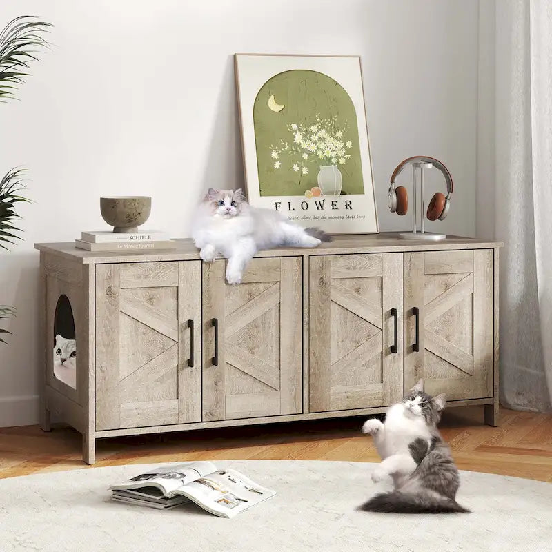Katzentoiletten-Gehäuse für 2 Katzen mit Doppelzimmern Holzschrank
