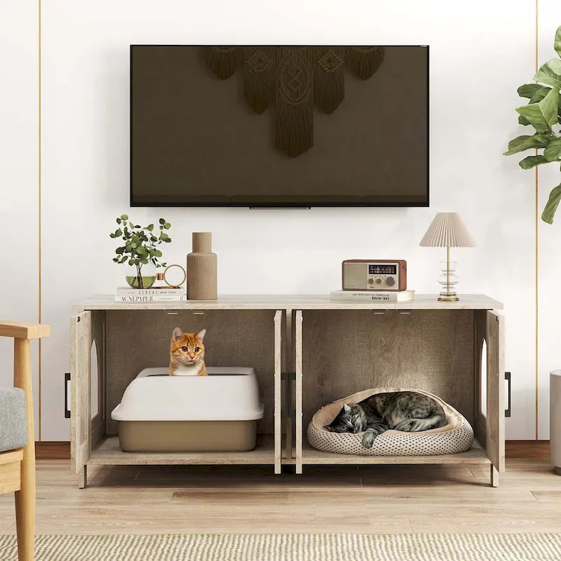 Katzentoiletten-Gehäuse für 2 Katzen mit Doppelzimmern Holzschrank