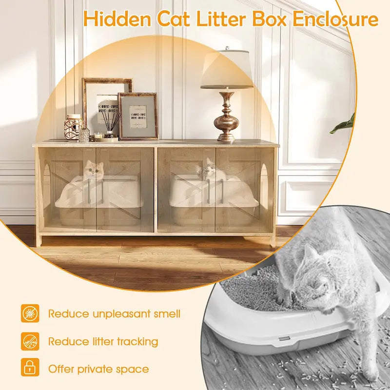 Katzentoiletten-Gehäuse für 2 Katzen mit Doppelzimmern Holzschrank