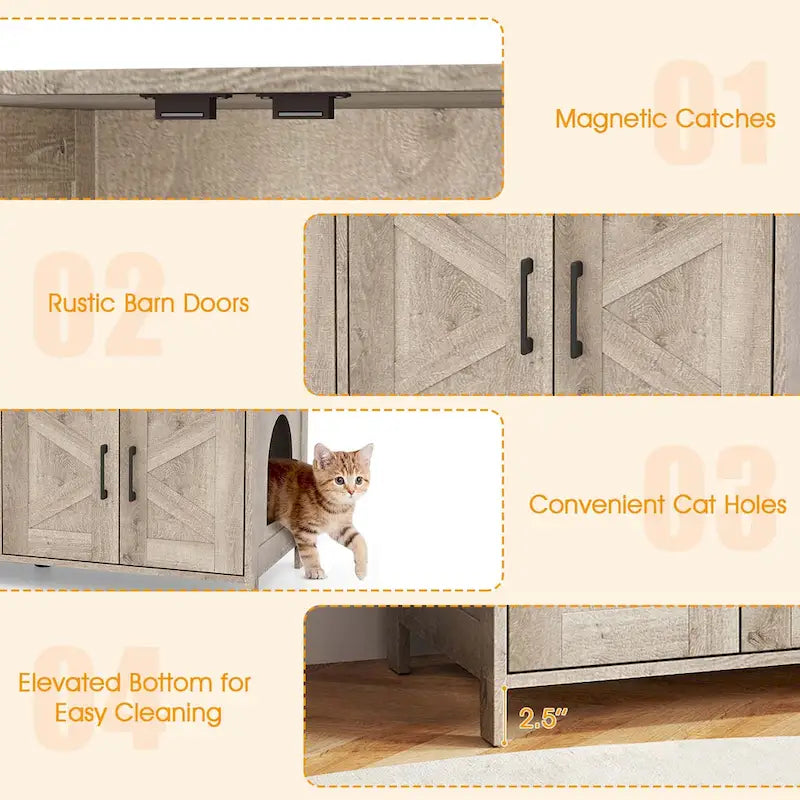 Katzentoiletten-Gehäuse für 2 Katzen mit Doppelzimmern Holzschrank
