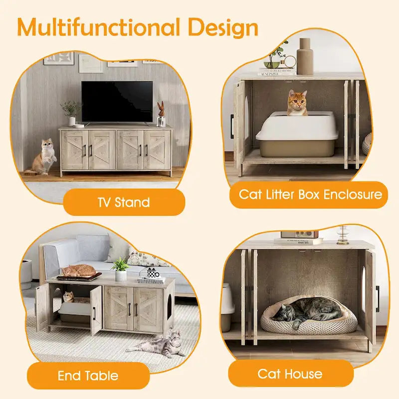 Katzentoiletten-Gehäuse für 2 Katzen mit Doppelzimmern Holzschrank