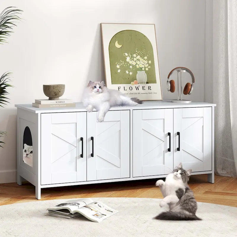 Katzentoiletten-Gehäuse für 2 Katzen mit Doppelzimmern Holzschrank