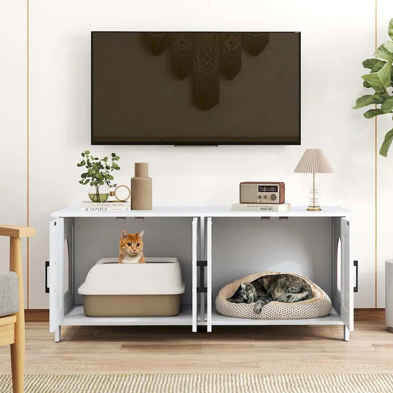 Katzentoiletten-Gehäuse für 2 Katzen mit Doppelzimmern Holzschrank