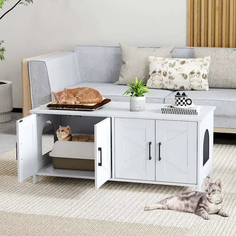 Katzentoiletten-Gehäuse für 2 Katzen mit Doppelzimmern Holzschrank