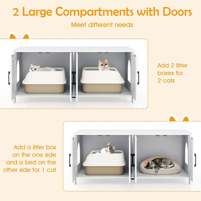 Katzentoiletten-Gehäuse für 2 Katzen mit Doppelzimmern Holzschrank