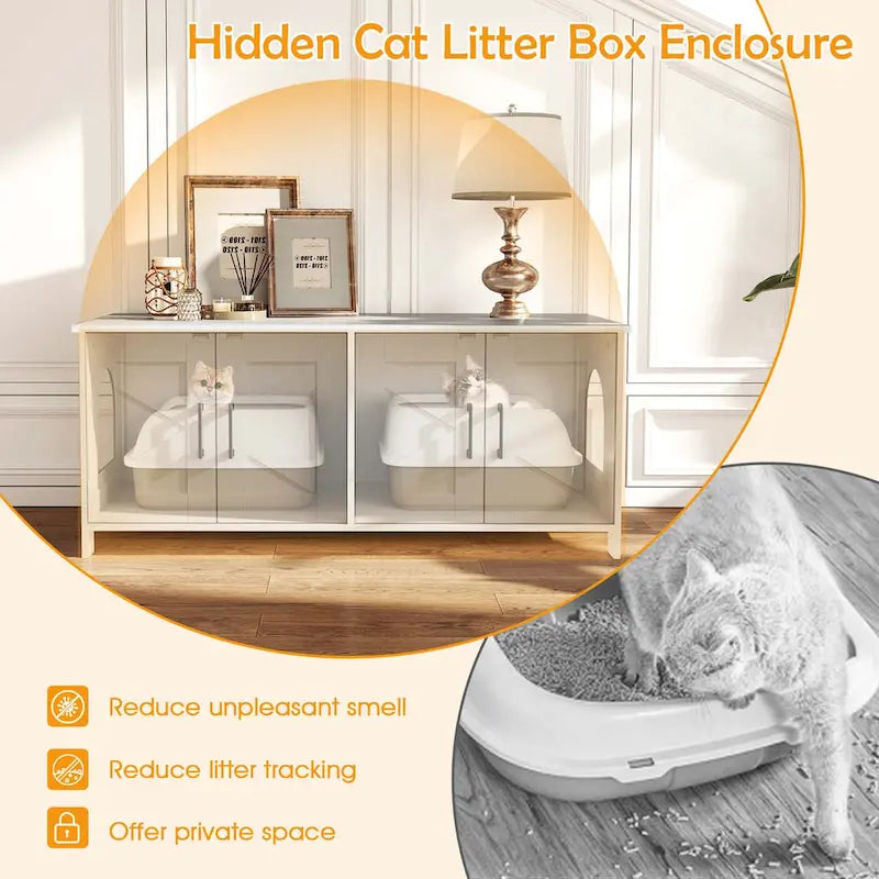 Katzentoiletten-Gehäuse für 2 Katzen mit Doppelzimmern Holzschrank