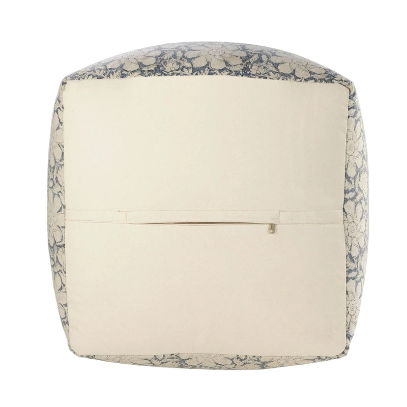 20 handgefertigte quadratische Pouf-Ottomanen mit Blumenmuster in Marineblau und Weiß