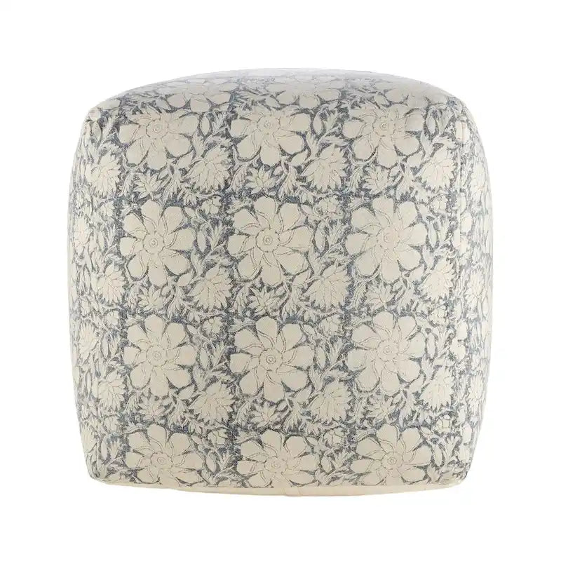 20 handgefertigte quadratische Pouf-Ottomanen mit Blumenmuster in Marineblau und Weiß