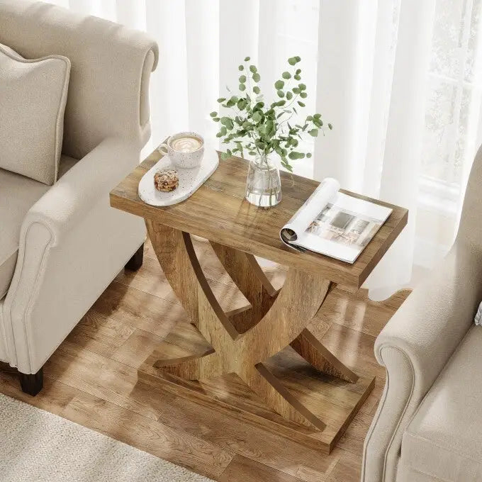 Bauernhaus Beistelltisch, schmaler Couchtisch mit Fischschwanz-Stützendesign für Wohnzimmer, Arbeitszimmer, Braun