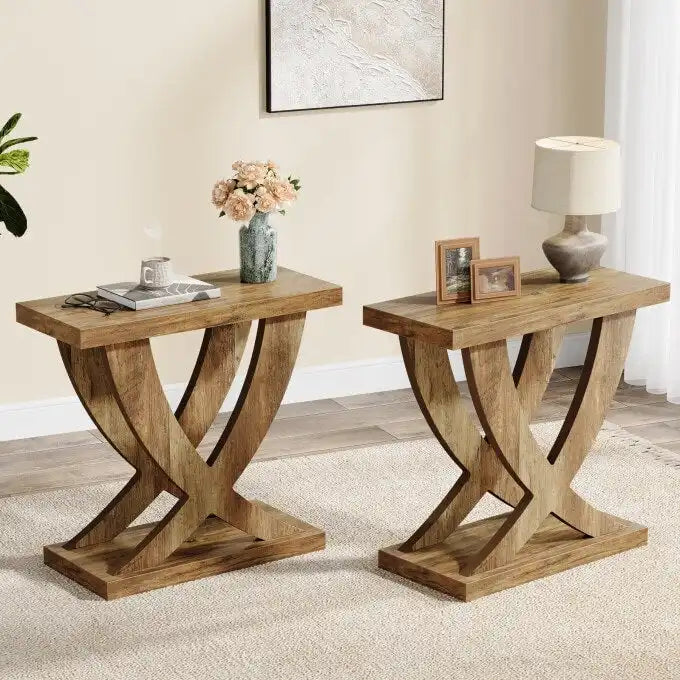 Bauernhaus Beistelltisch, schmaler Couchtisch mit Fischschwanz-Stützendesign für Wohnzimmer, Arbeitszimmer, Braun