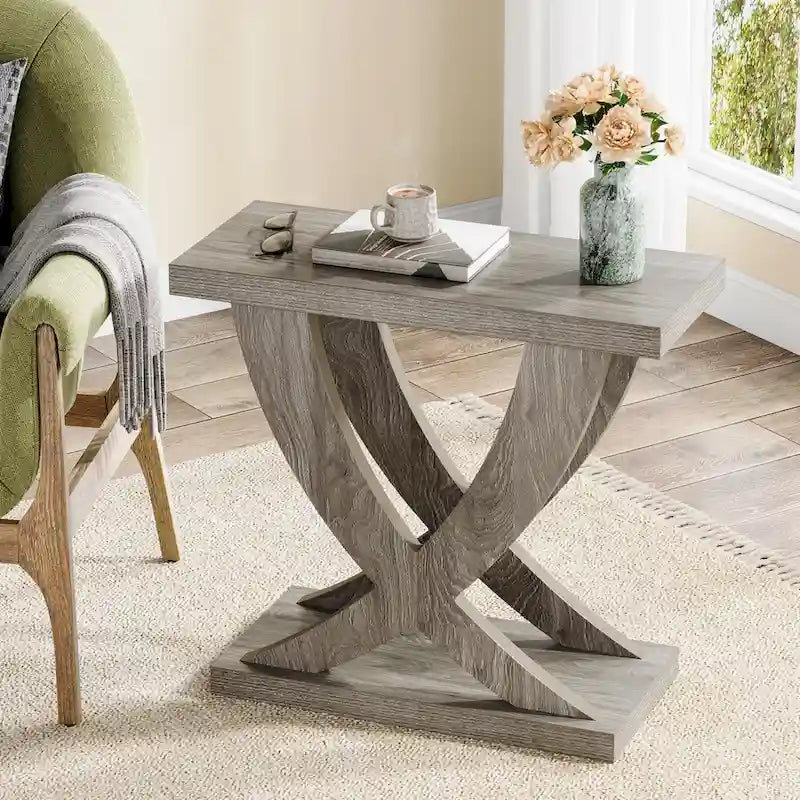 Bauernhaus Beistelltisch, schmaler Couchtisch mit Fischschwanz-Stützendesign für Wohnzimmer, Arbeitszimmer, Braun