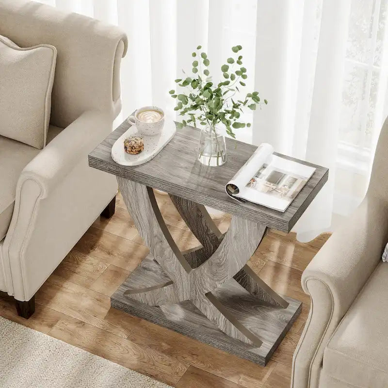 Bauernhaus Beistelltisch, schmaler Couchtisch mit Fischschwanz-Stützendesign für Wohnzimmer, Arbeitszimmer, Braun