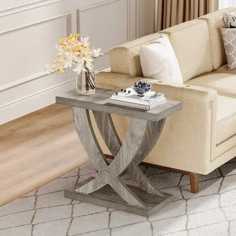 Bauernhaus Beistelltisch, schmaler Couchtisch mit Fischschwanz-Stützendesign für Wohnzimmer, Arbeitszimmer, Braun
