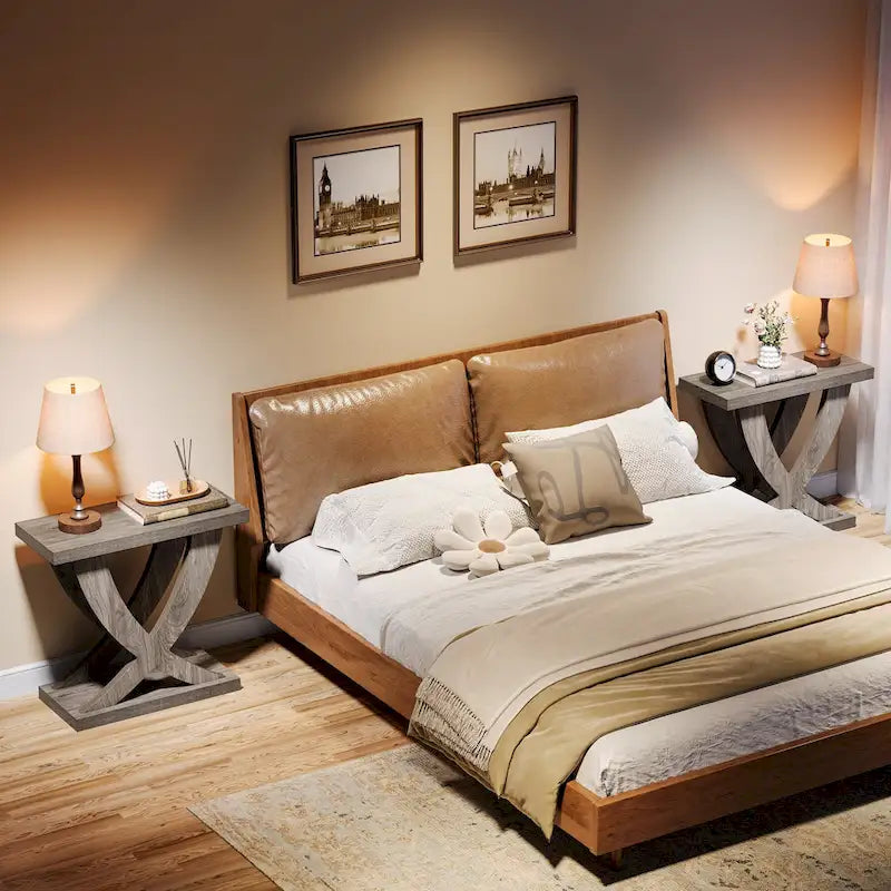 Bauernhaus Beistelltisch, schmaler Couchtisch mit Fischschwanz-Stützendesign für Wohnzimmer, Arbeitszimmer, Braun