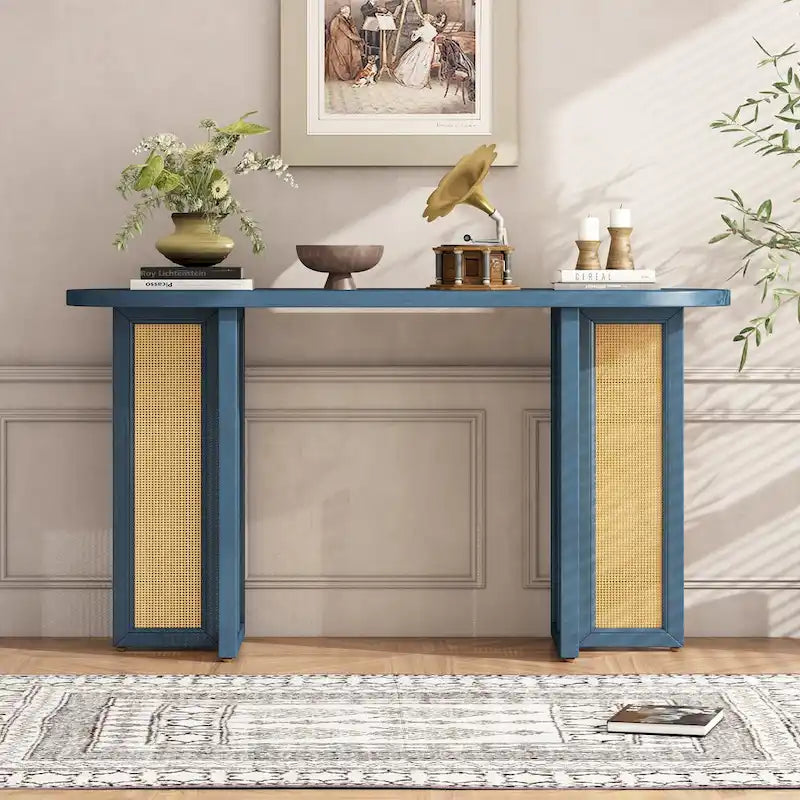 Bauernhaus Rattan Konsolentisch Beistelltisch, Marineblau