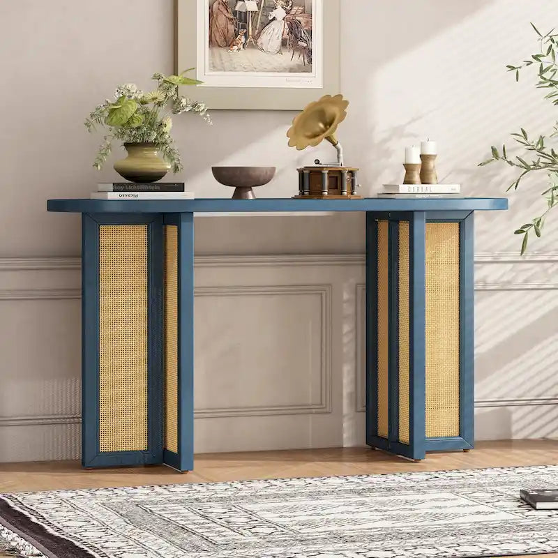 Bauernhaus Rattan Konsolentisch Beistelltisch, Marineblau