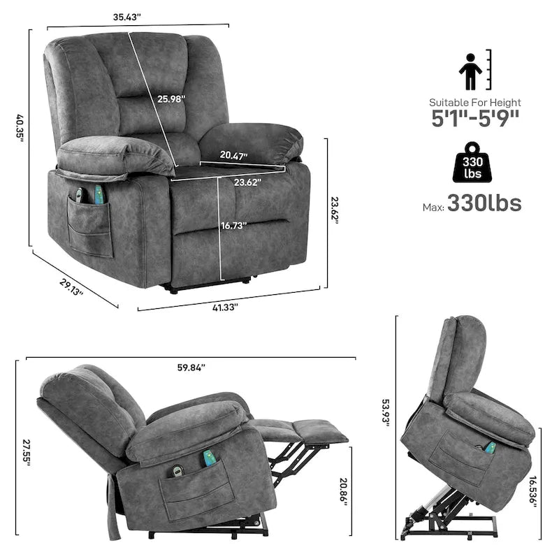 Moderner elektrischer Relaxsessel mit Hebehilfe, Massagefunktion, Lendenwirbelheizung und Timer-Einstellung für Senioren