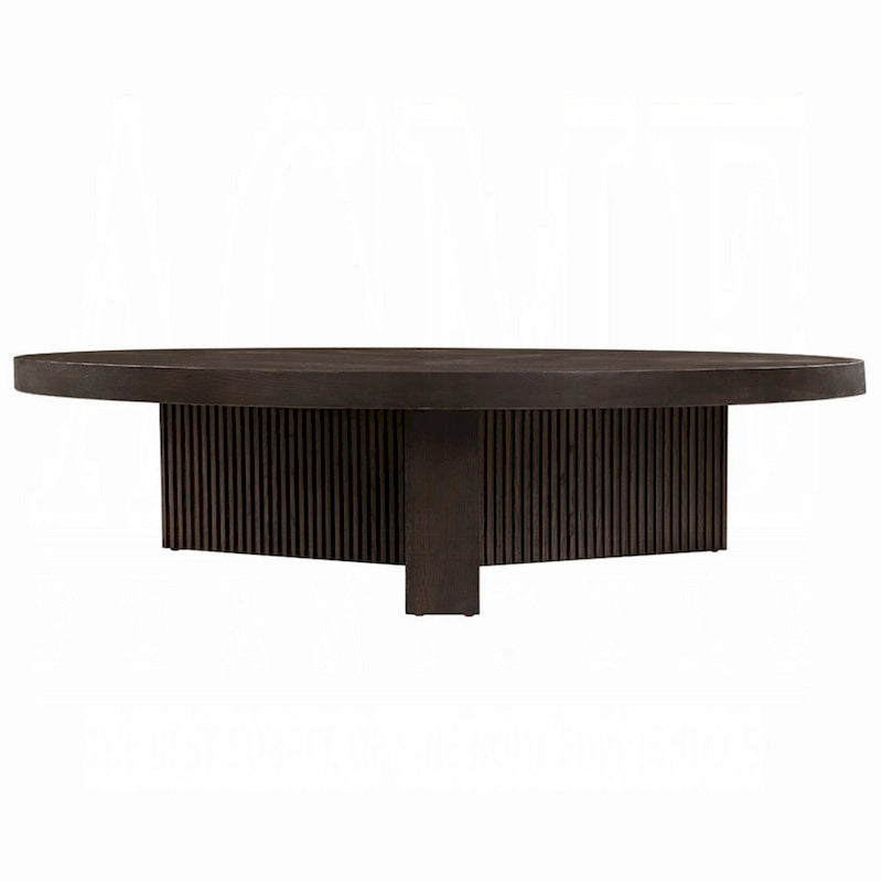 Runder Couchtisch, 60 Zoll, Espressobraunes Holz, dreifach geriffelte Beine