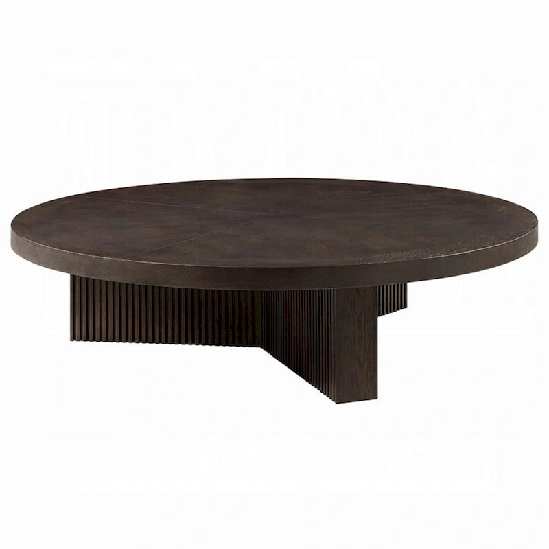 Runder Couchtisch, 60 Zoll, Espressobraunes Holz, dreifach geriffelte Beine