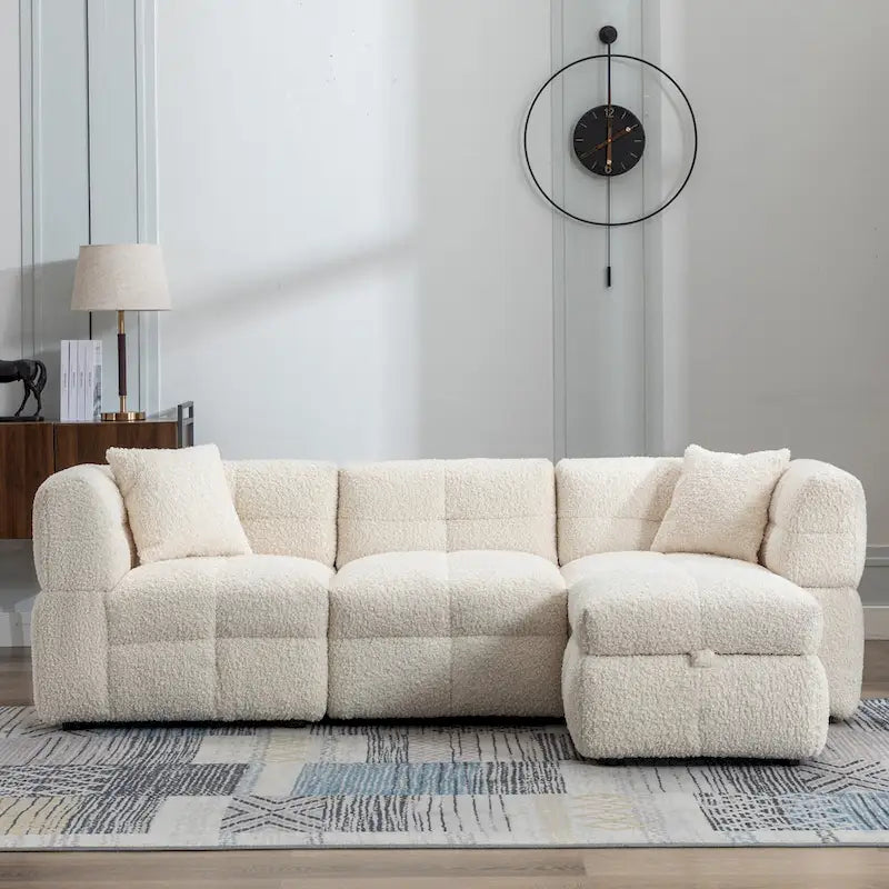 87.7 Stoff-Viersitzer-Sektionssofa mit beweglichem Ottoman, 2 USB-Anschlüssen und 2 Lendenkissen, ideal für das Wohnzimmer