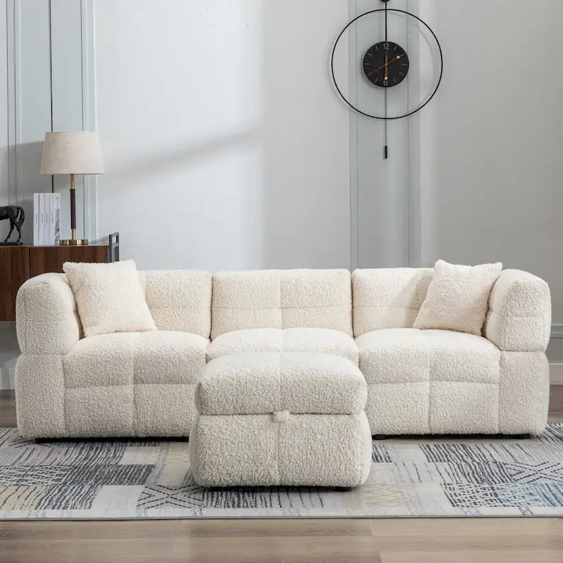 87.7 Stoff-Viersitzer-Sektionssofa mit beweglichem Ottoman, 2 USB-Anschlüssen und 2 Lendenkissen, ideal für das Wohnzimmer