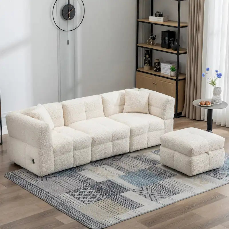 87.7 Stoff-Viersitzer-Sektionssofa mit beweglichem Ottoman, 2 USB-Anschlüssen und 2 Lendenkissen, ideal für das Wohnzimmer