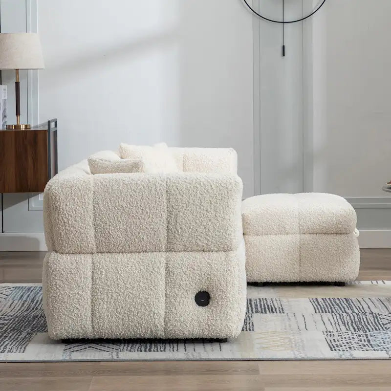 87.7 Stoff-Viersitzer-Sektionssofa mit beweglichem Ottoman, 2 USB-Anschlüssen und 2 Lendenkissen, ideal für das Wohnzimmer