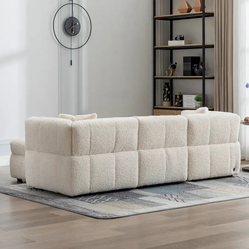 87.7 Stoff-Viersitzer-Sektionssofa mit beweglichem Ottoman, 2 USB-Anschlüssen und 2 Lendenkissen, ideal für das Wohnzimmer