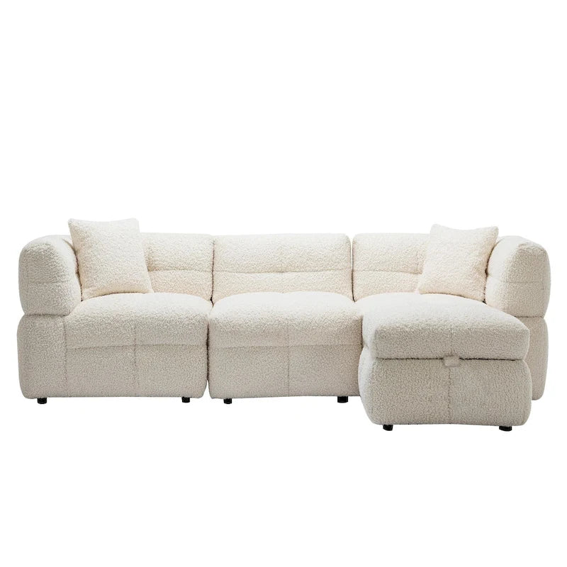 87.7 Stoff-Viersitzer-Sektionssofa mit beweglichem Ottoman, 2 USB-Anschlüssen und 2 Lendenkissen, ideal für das Wohnzimmer