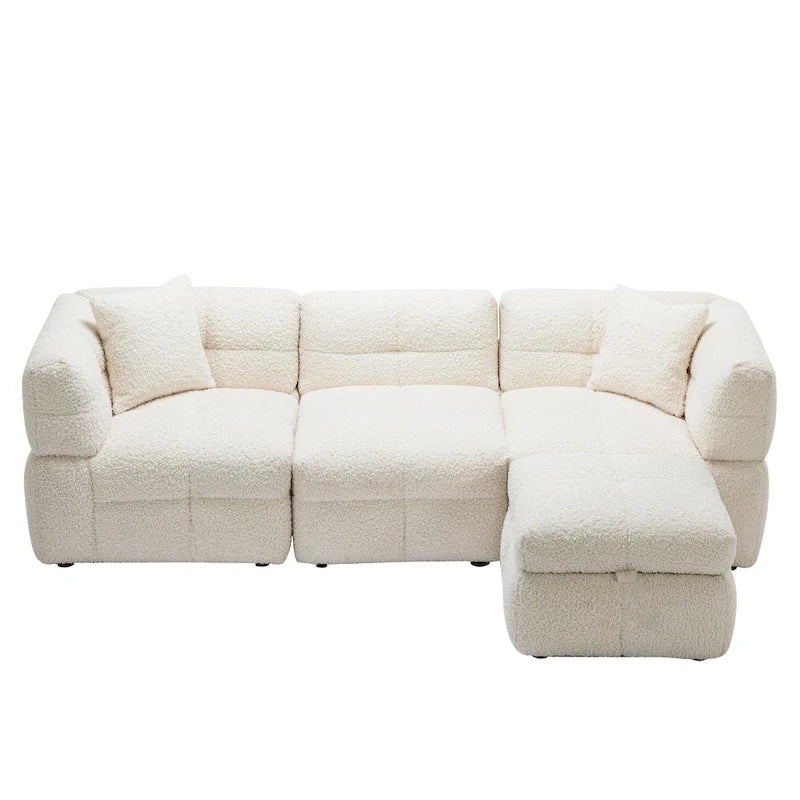 87.7 Stoff-Viersitzer-Sektionssofa mit beweglichem Ottoman, 2 USB-Anschlüssen und 2 Lendenkissen, ideal für das Wohnzimmer
