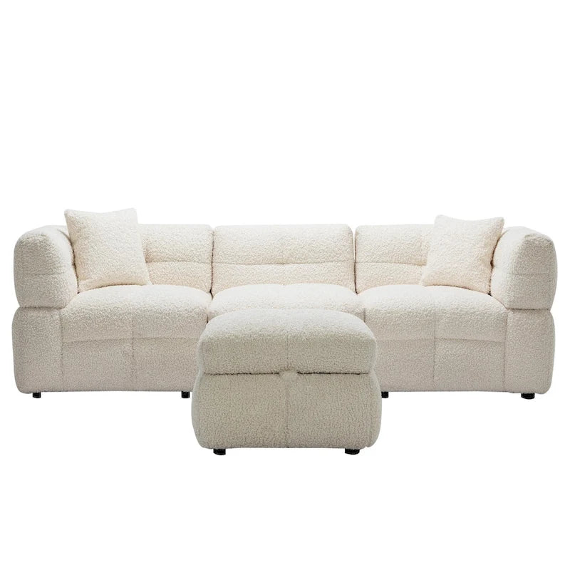87.7 Stoff-Viersitzer-Sektionssofa mit beweglichem Ottoman, 2 USB-Anschlüssen und 2 Lendenkissen, ideal für das Wohnzimmer