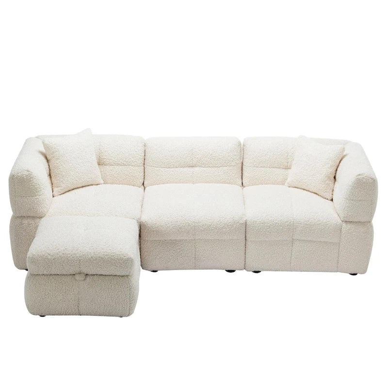 87.7 Stoff-Viersitzer-Sektionssofa mit beweglichem Ottoman, 2 USB-Anschlüssen und 2 Lendenkissen, ideal für das Wohnzimmer
