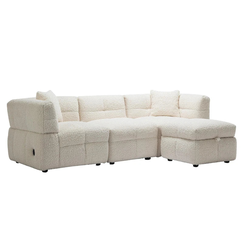 87.7 Stoff-Viersitzer-Sektionssofa mit beweglichem Ottoman, 2 USB-Anschlüssen und 2 Lendenkissen, ideal für das Wohnzimmer