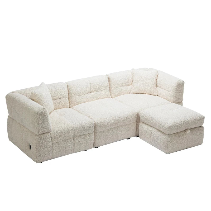 87.7 Stoff-Viersitzer-Sektionssofa mit beweglichem Ottoman, 2 USB-Anschlüssen und 2 Lendenkissen, ideal für das Wohnzimmer