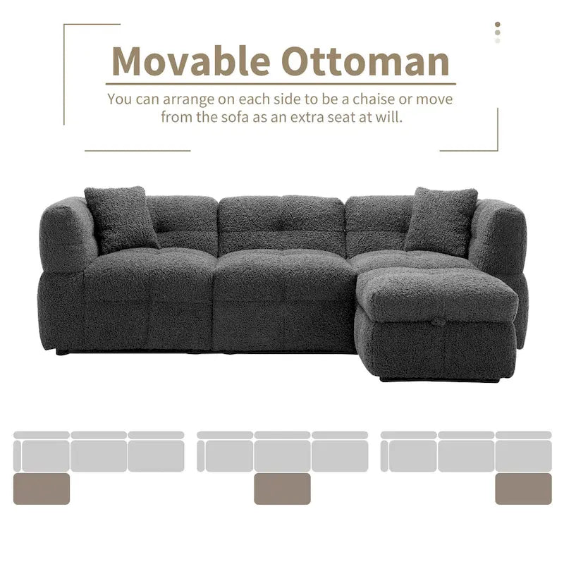 87.7 Stoff-Viersitzer-Sektionssofa mit beweglichem Ottoman, 2 USB-Anschlüssen und 2 Lendenkissen, ideal für das Wohnzimmer