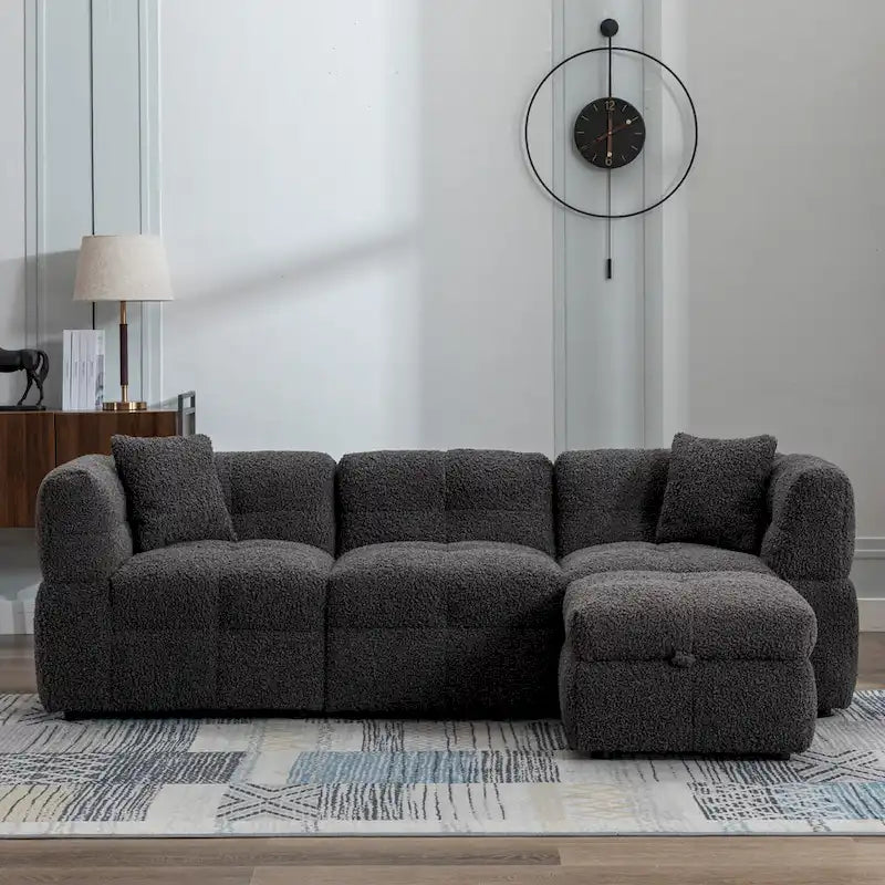 87.7 Stoff-Viersitzer-Sektionssofa mit beweglichem Ottoman, 2 USB-Anschlüssen und 2 Lendenkissen, ideal für das Wohnzimmer