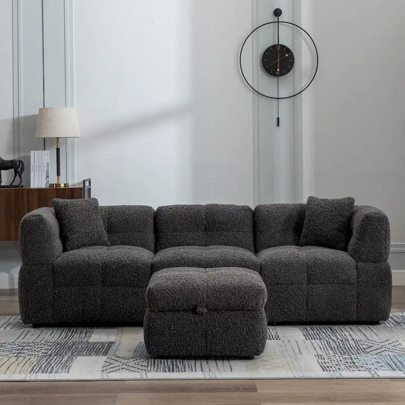 87.7 Stoff-Viersitzer-Sektionssofa mit beweglichem Ottoman, 2 USB-Anschlüssen und 2 Lendenkissen, ideal für das Wohnzimmer