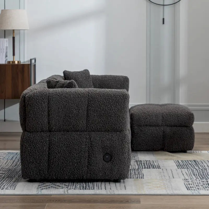 87.7 Stoff-Viersitzer-Sektionssofa mit beweglichem Ottoman, 2 USB-Anschlüssen und 2 Lendenkissen, ideal für das Wohnzimmer