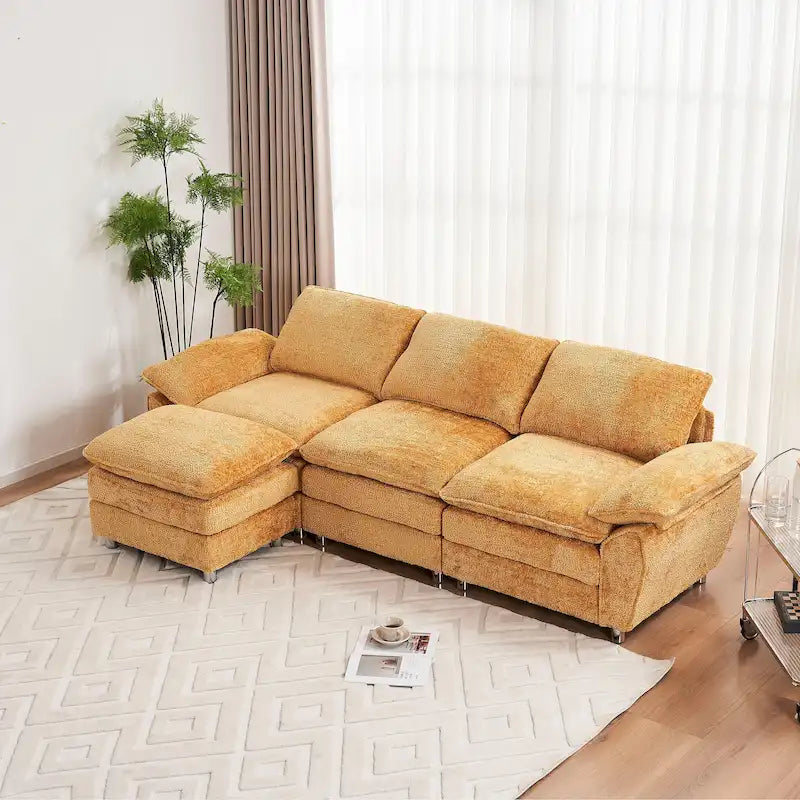Gelbes 101,6" Chenille L-förmiges Ecksofa mit Ottoman