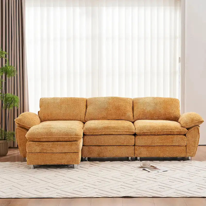 Gelbes 101,6" Chenille L-förmiges Ecksofa mit Ottoman
